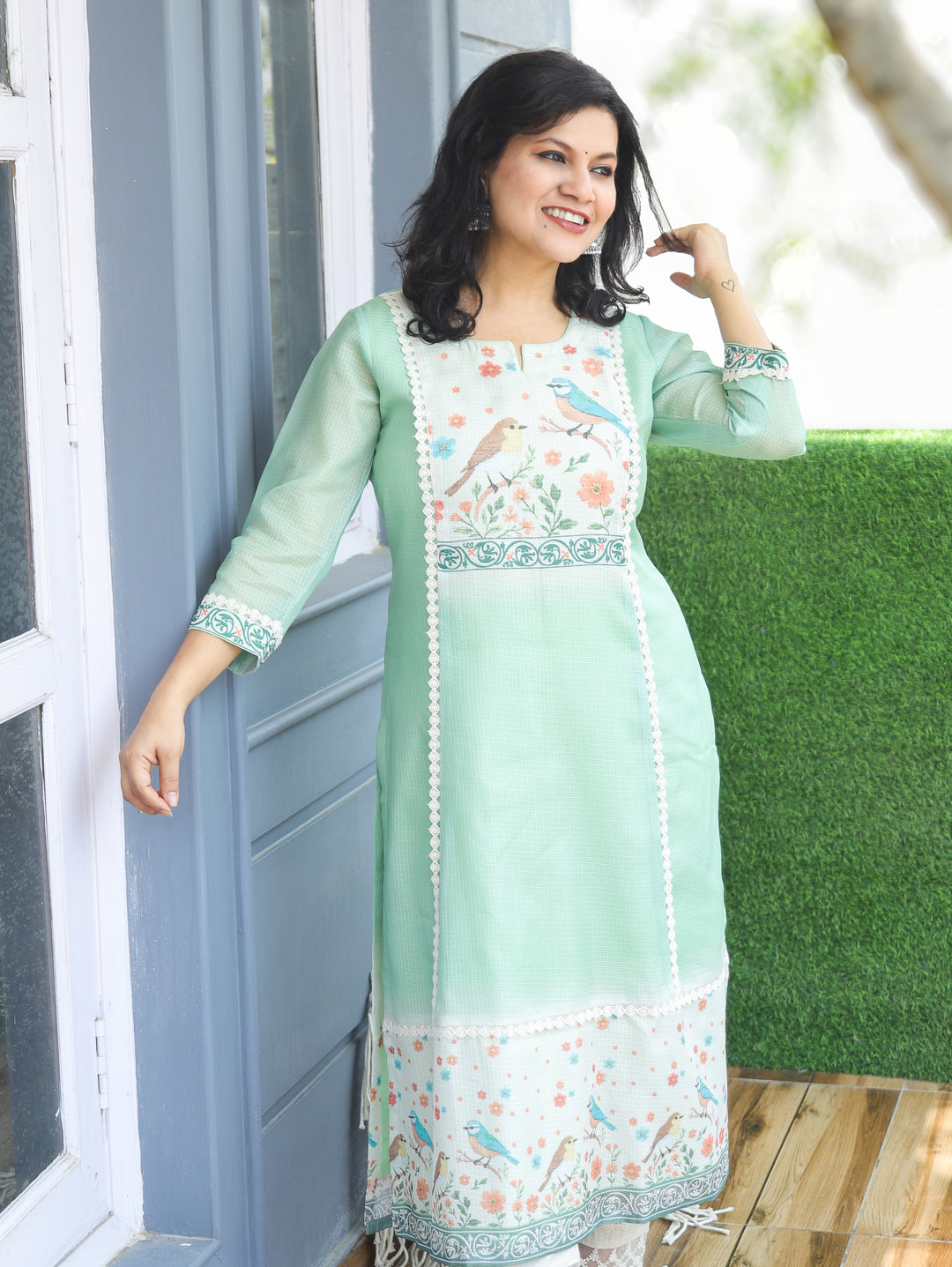Sofia Mint Green Panel Kota Doriya Kurti