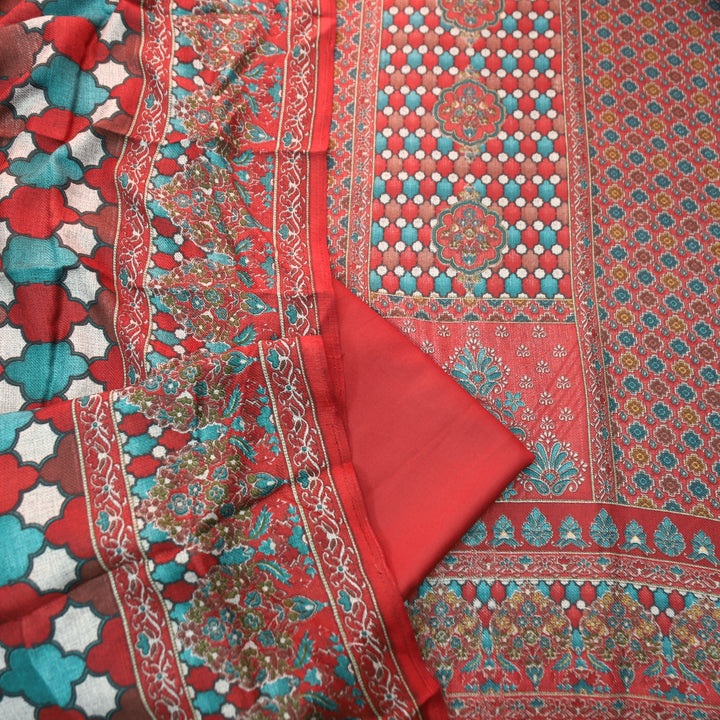 रत्ना Berry Red in Panel Style Elegant Digital Printed Semi Pashmina Winter Set