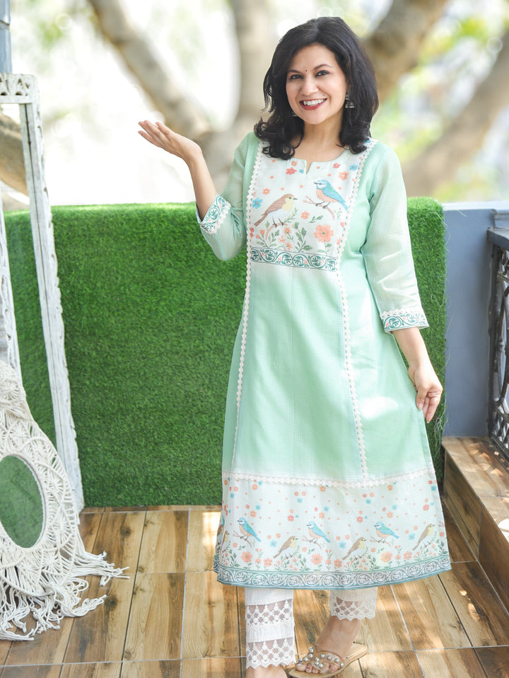 Sofia Mint Green Panel Kota Doriya Kurti