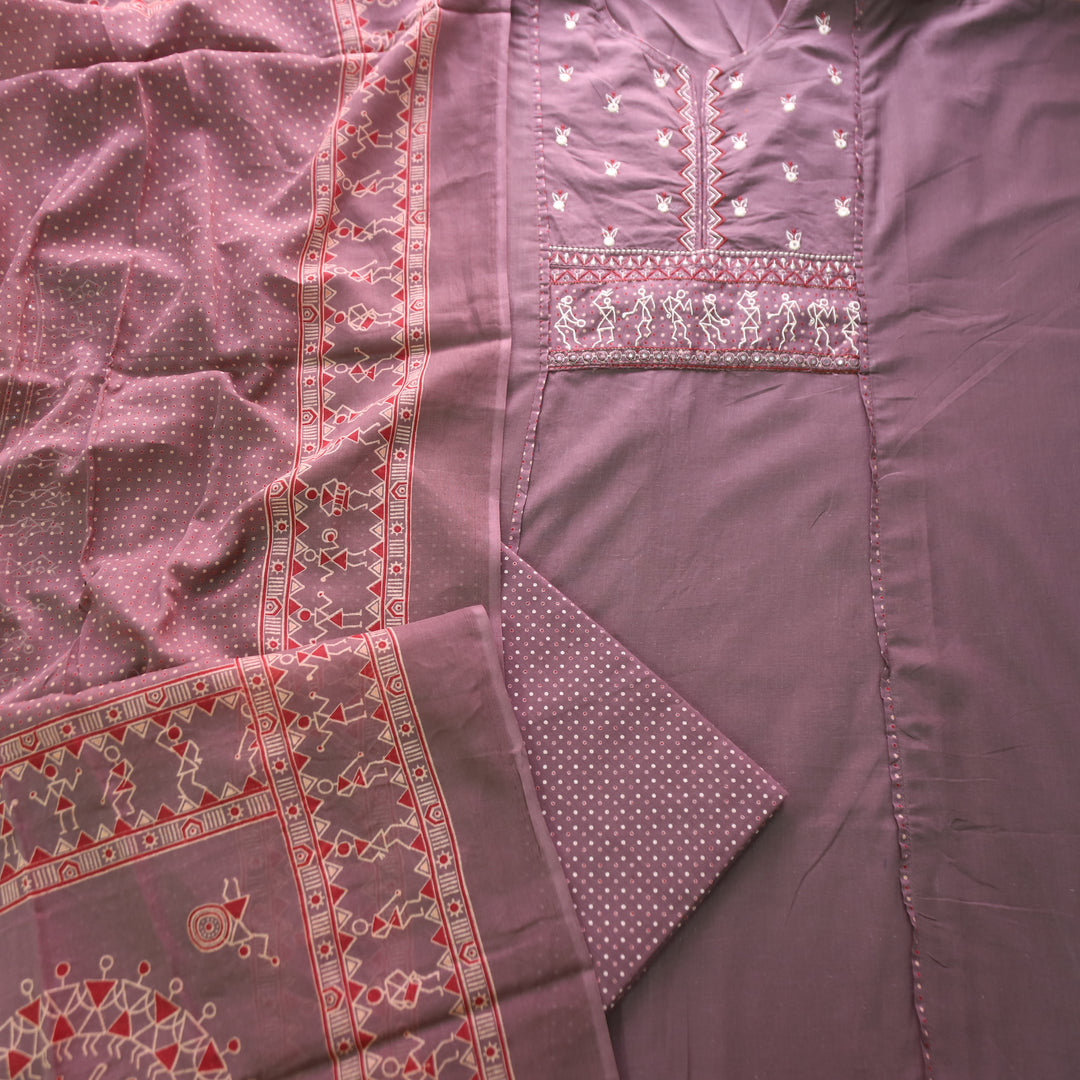 Rimjhim Tan Hazel Beige Patra with Thread Embroidered Yoke Cotton Suit Set