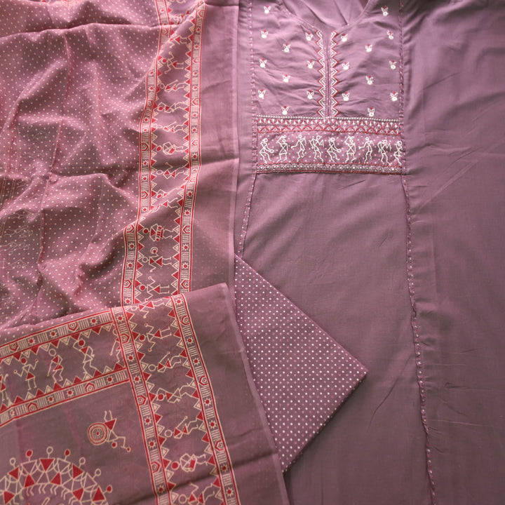 Rimjhim Tan Hazel Beige Patra with Thread Embroidered Yoke Cotton Suit Set