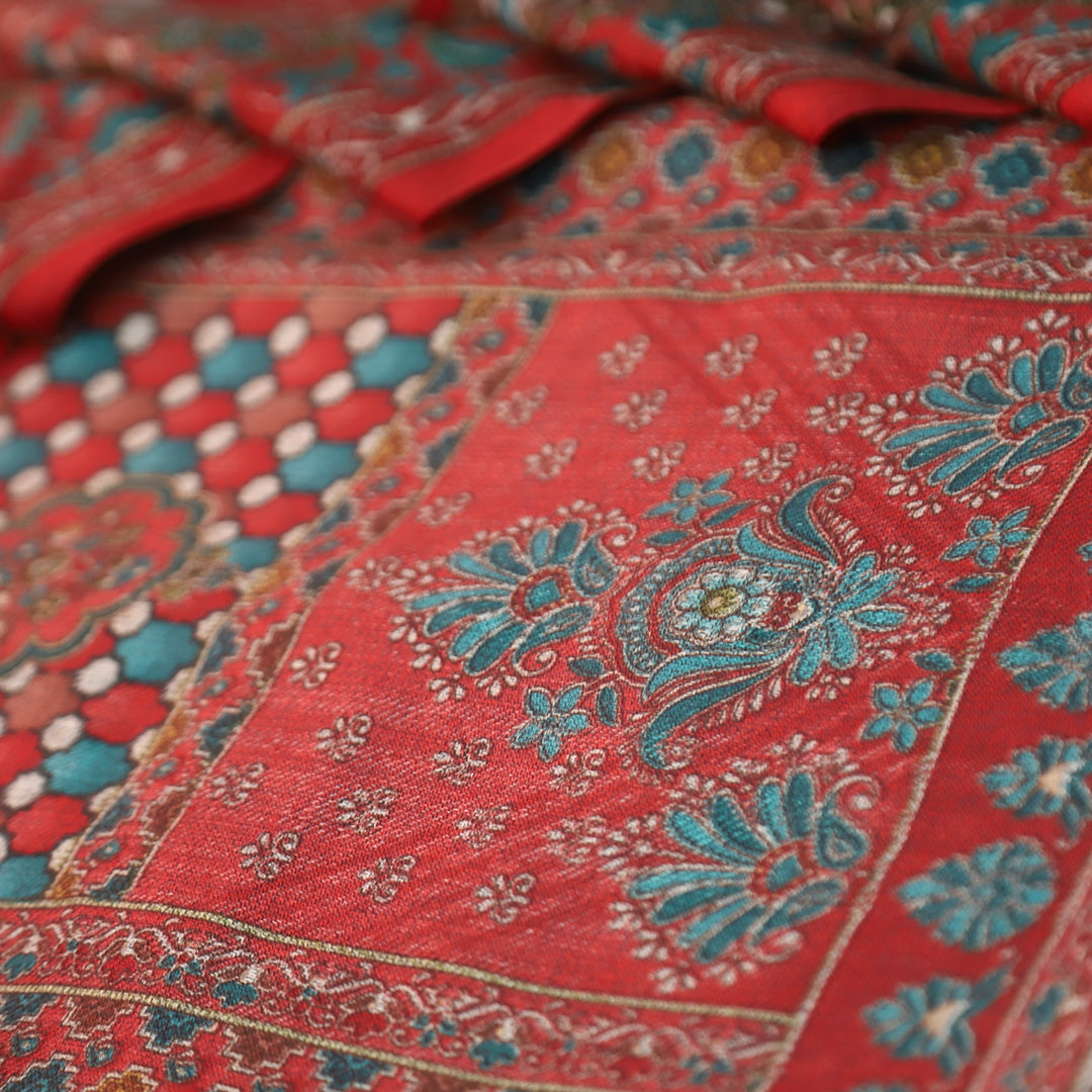 रत्ना Berry Red in Panel Style Elegant Digital Printed Semi Pashmina Winter Set