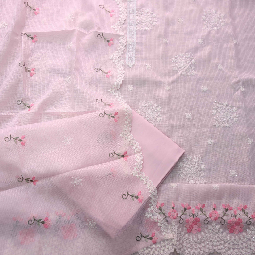 Iftaari Soft Baby Floral Thread Embroidered Kota Doriya suit Set