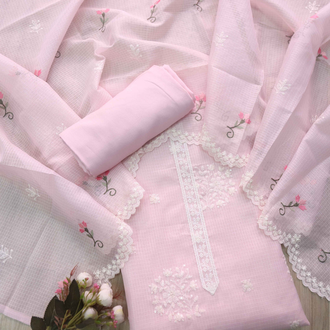 Iftaari Soft Baby Floral Thread Embroidered Kota Doriya suit Set
