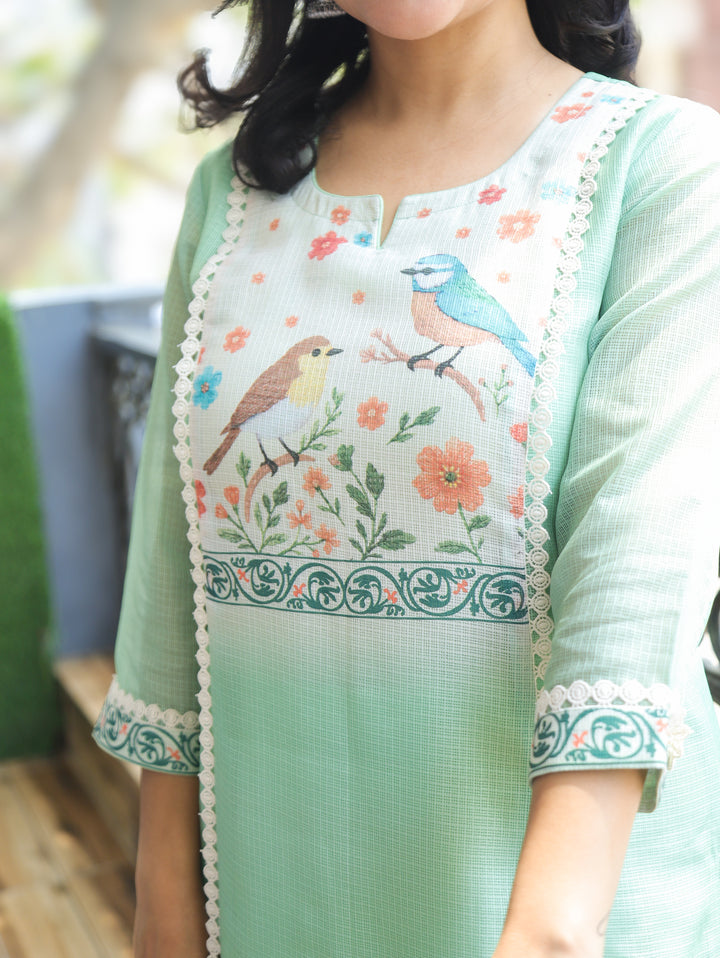 Sofia Mint Green Panel Kota Doriya Kurti