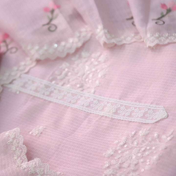 Iftaari Soft Baby Floral Thread Embroidered Kota Doriya suit Set