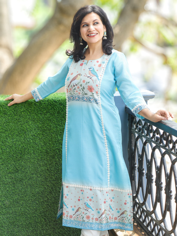 Sofia Sky Blue Panel Kota Doriya Kurti