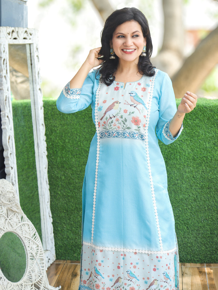 Sofia Sky Blue Panel Kota Doriya Kurti