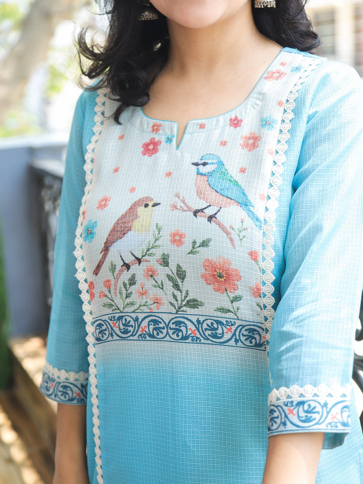 Sofia Sky Blue Panel Kota Doriya Kurti