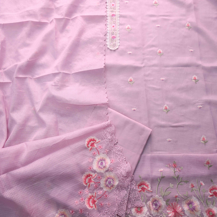Mahi Onian Purple Floral Thread Embroidered Kota Doriya suit Set