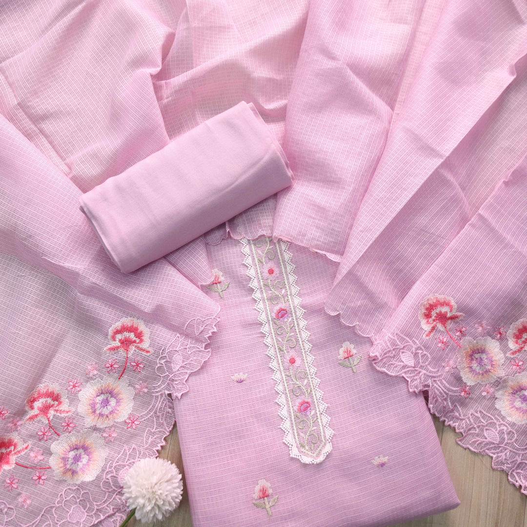 Mahi Onian Purple Floral Thread Embroidered Kota Doriya suit Set