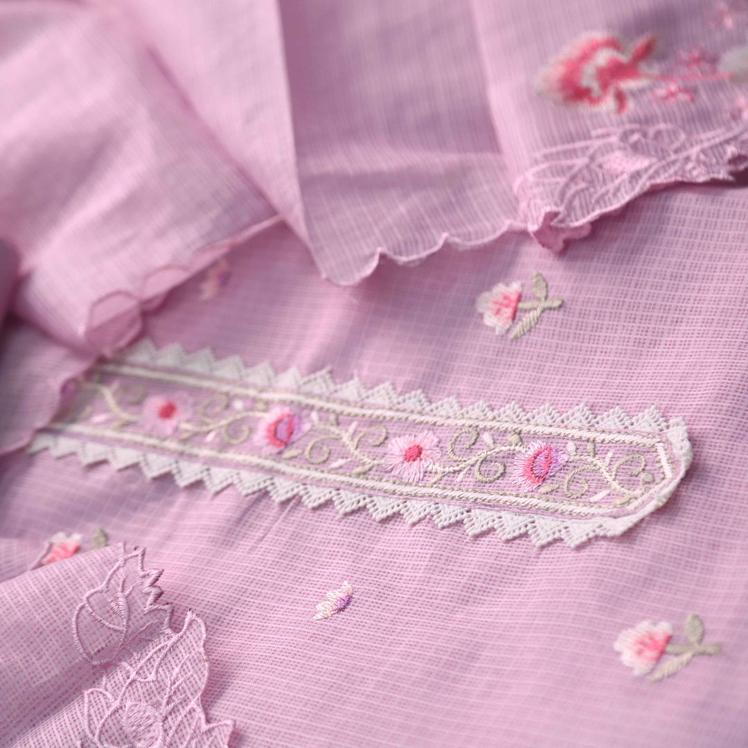 Mahi Onian Purple Floral Thread Embroidered Kota Doriya suit Set
