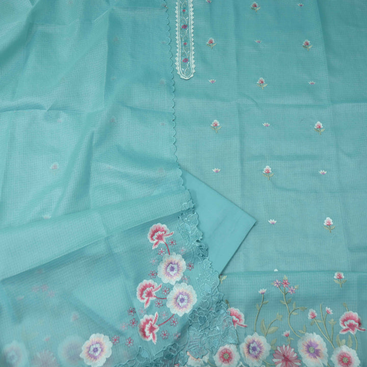 Mahi Aqua Blue  Floral Thread Embroidered Kota Doriya suit Set