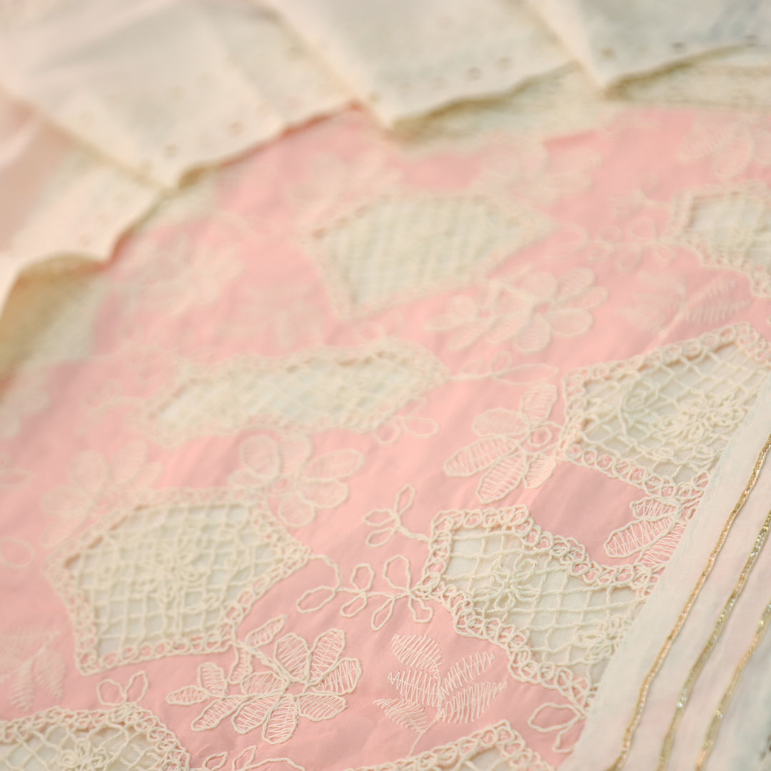 Rushali Pink Cut Work in Cord Embroidered Panel Style Cotton Set