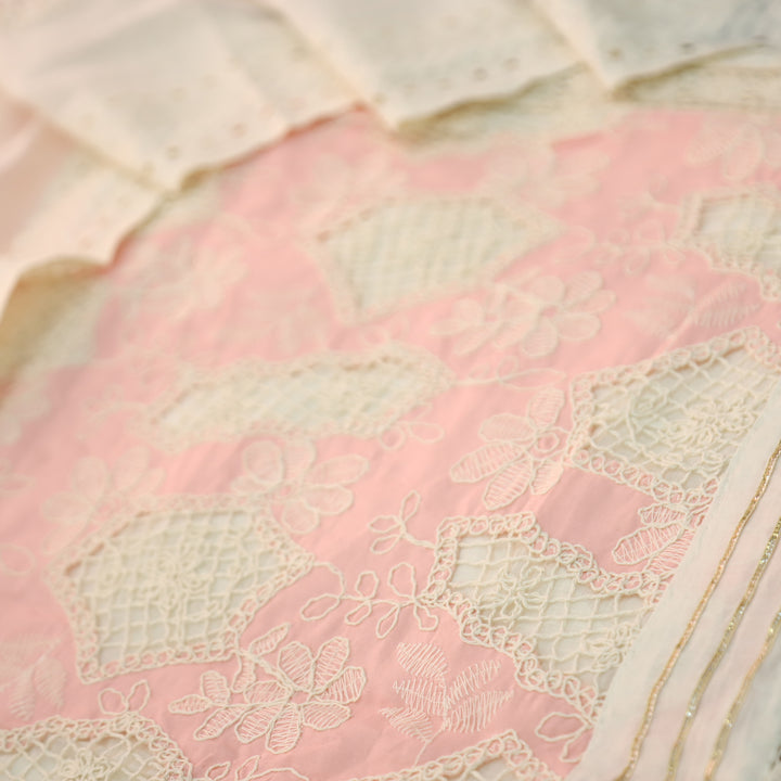 Rushali Pink Cut Work in Cord Embroidered Panel Style Cotton Set