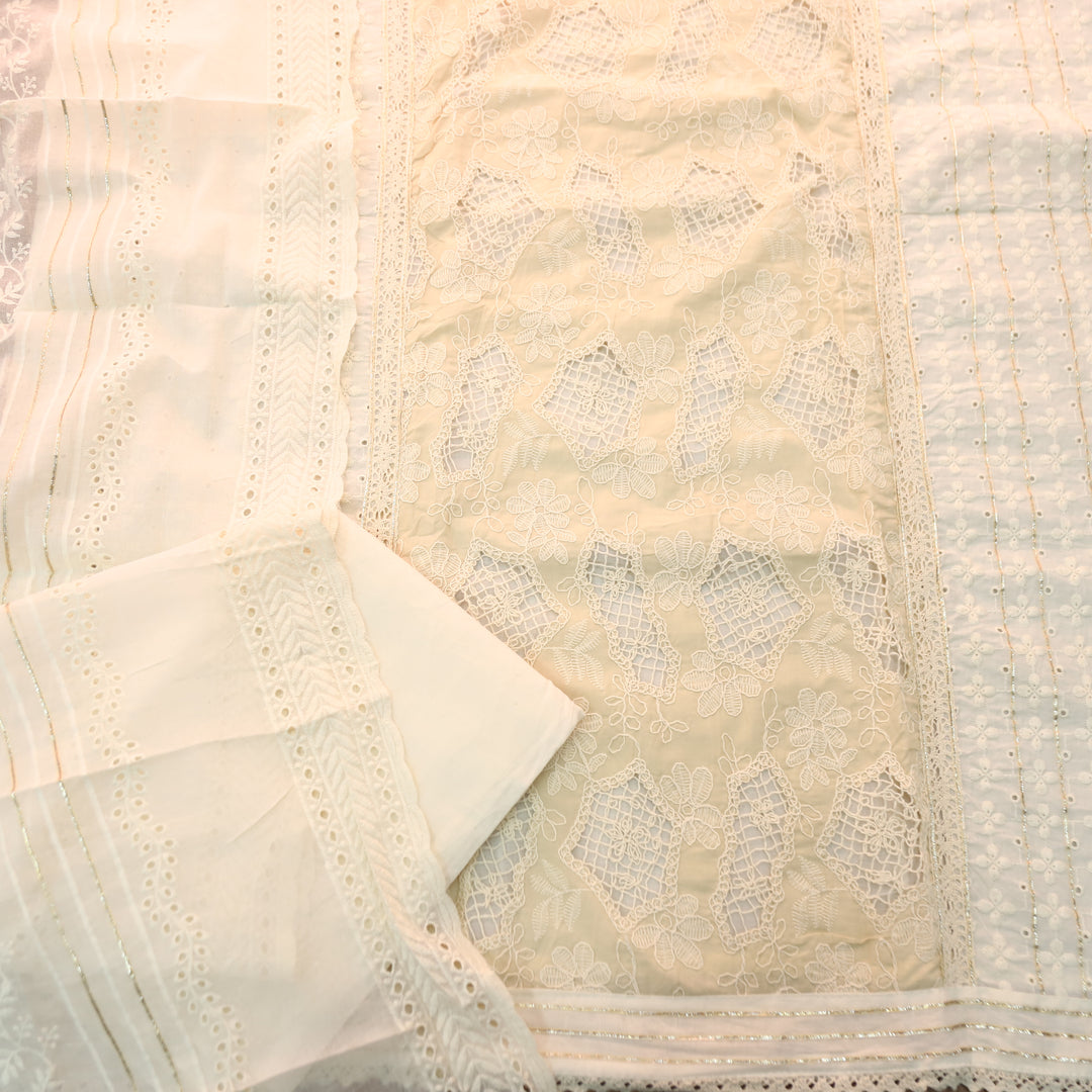 Rushali Beige Cut Work in Cord Embroidered Panel Style Cotton Set