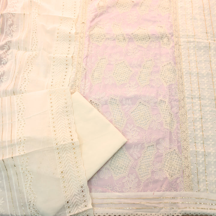 Rushali Lilac Cut Work in Cord Embroidered Panel Style Cotton Set