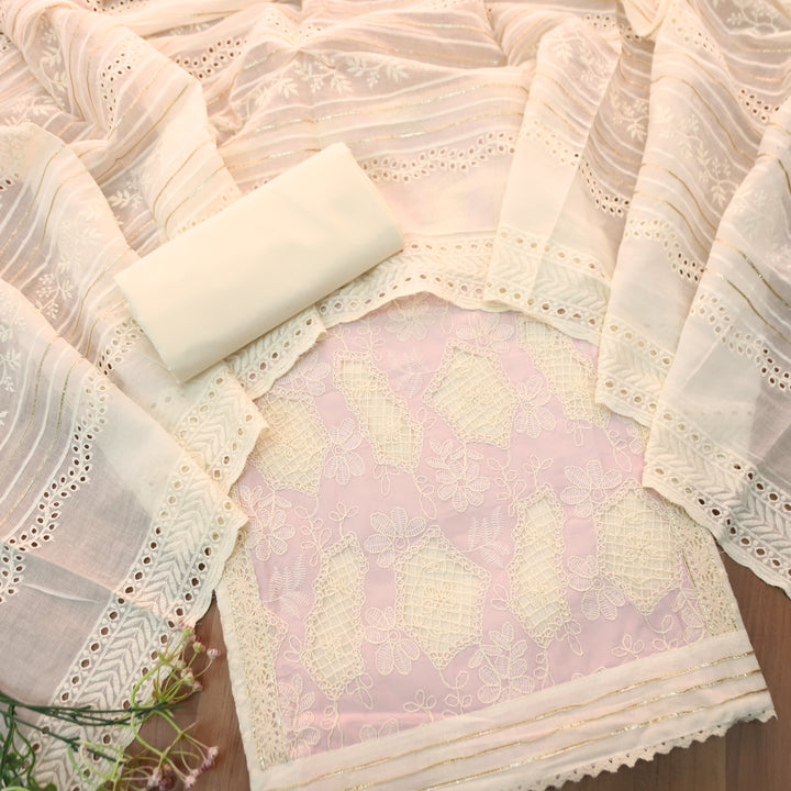 Rushali Lilac Cut Work in Cord Embroidered Panel Style Cotton Set