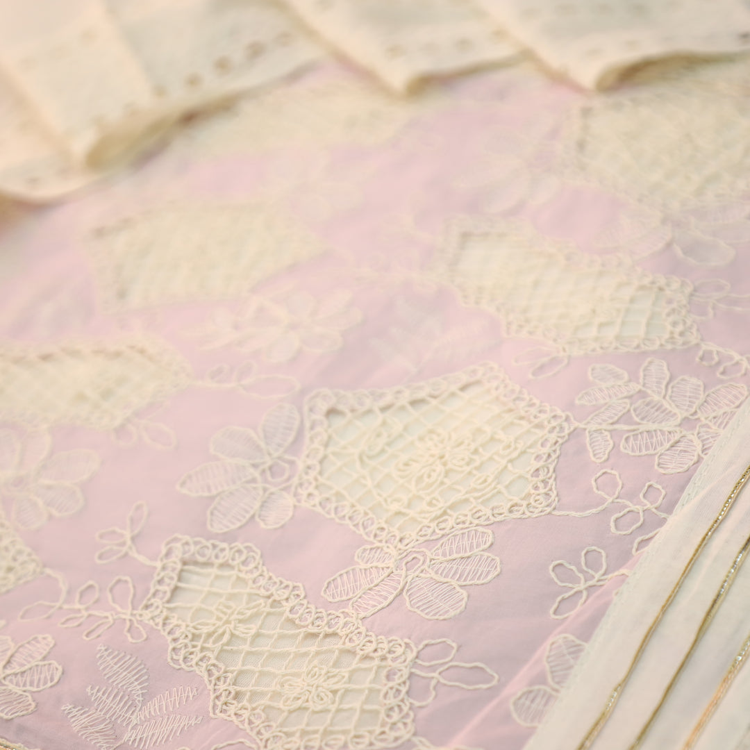 Rushali Lilac Cut Work in Cord Embroidered Panel Style Cotton Set