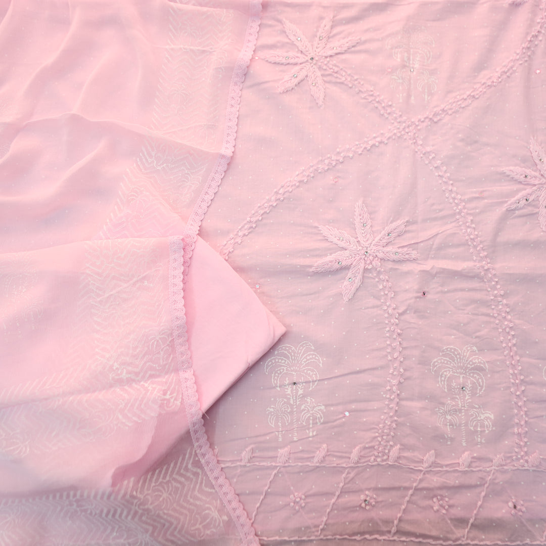 Nurvi Soft Pink Pigment Print with Embroidered Cotton Set
