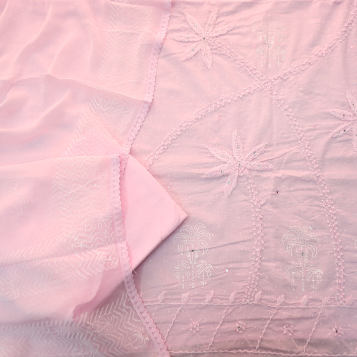 Nurvi Soft Pink Pigment Print with Embroidered Cotton Set