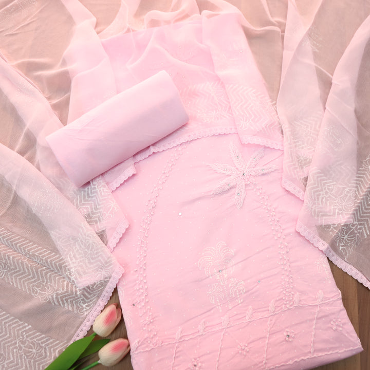 Nurvi Soft Pink Pigment Print with Embroidered Cotton Set