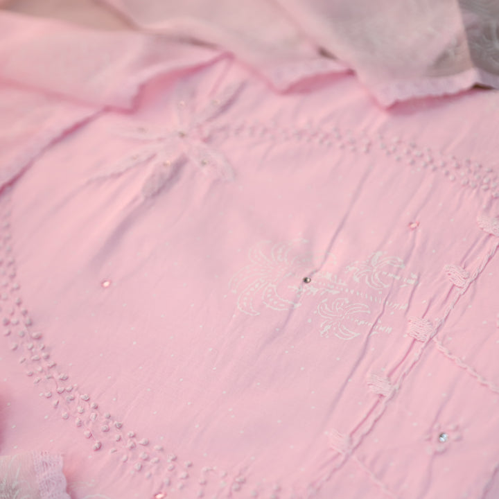 Nurvi Soft Pink Pigment Print with Embroidered Cotton Set