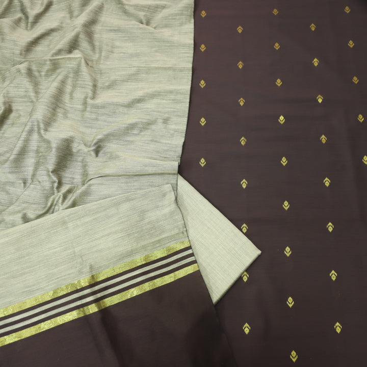 Premika Chocolate Brown All Over Thread Weaved Work Cotton Silk Suit Set