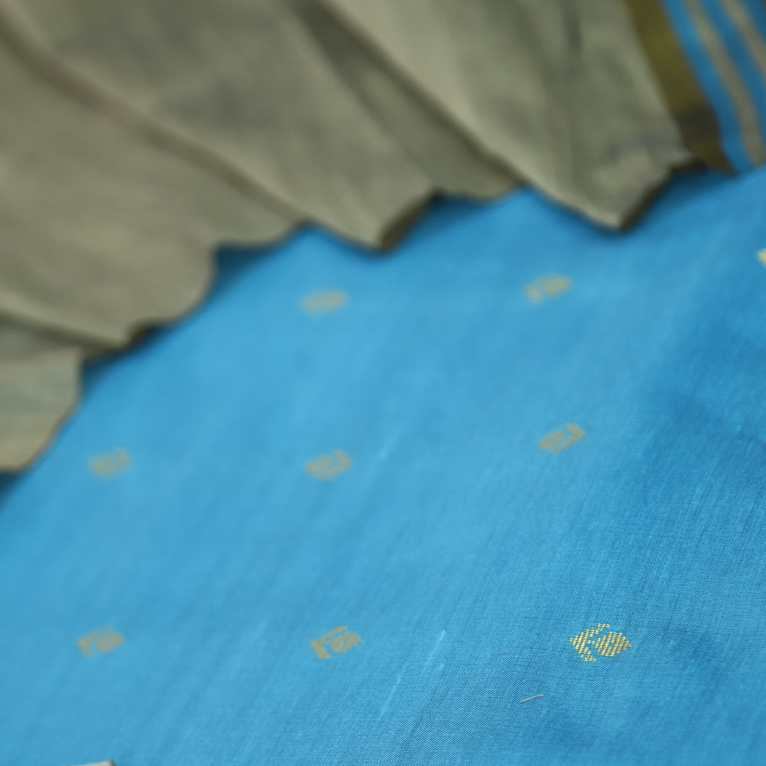 Premika Azure Blue All Over Thread Weaved Work Cotton Silk Suit Set