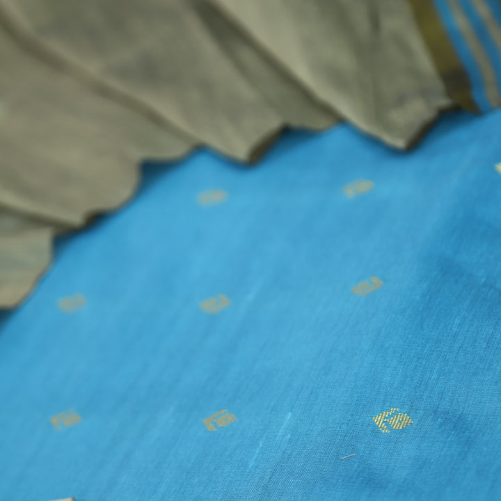 Premika Azure Blue All Over Thread Weaved Work Cotton Silk Suit Set