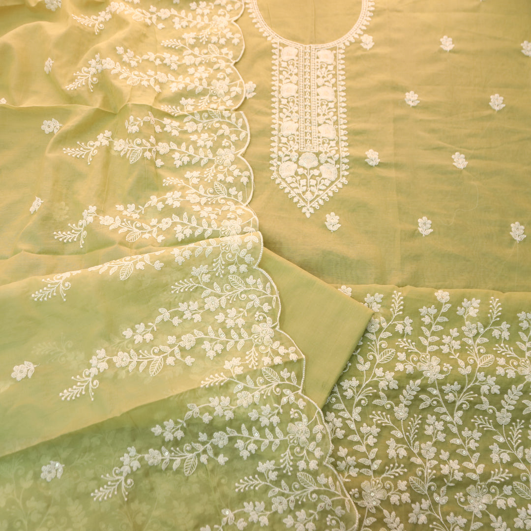 Rushali Mint Green Embroidered Neck and Hem Mul Cotton Set