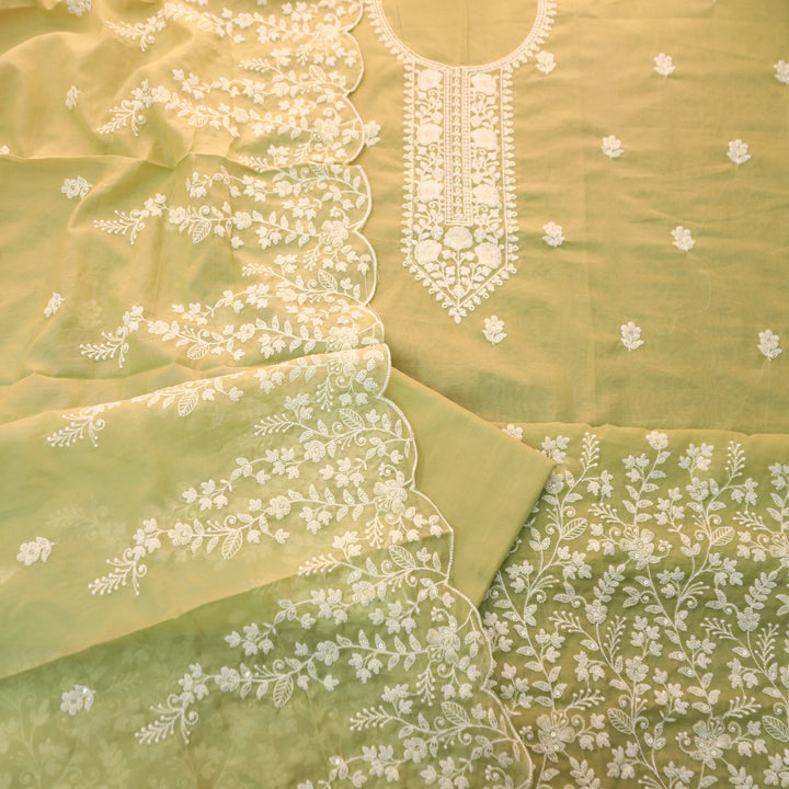 Rushali Mint Green Embroidered Neck and Hem Mul Cotton Set