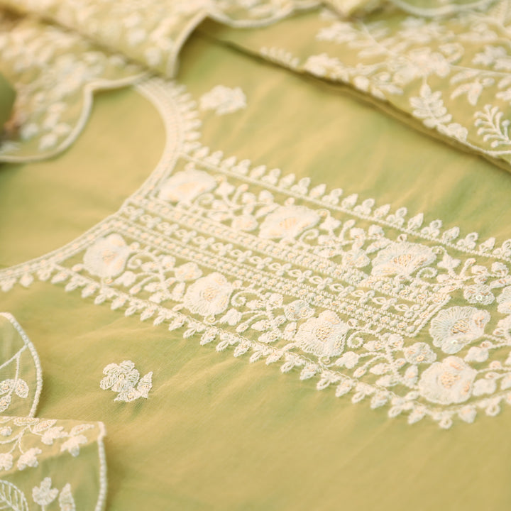 Rushali Mint Green Embroidered Neck and Hem Mul Cotton Set