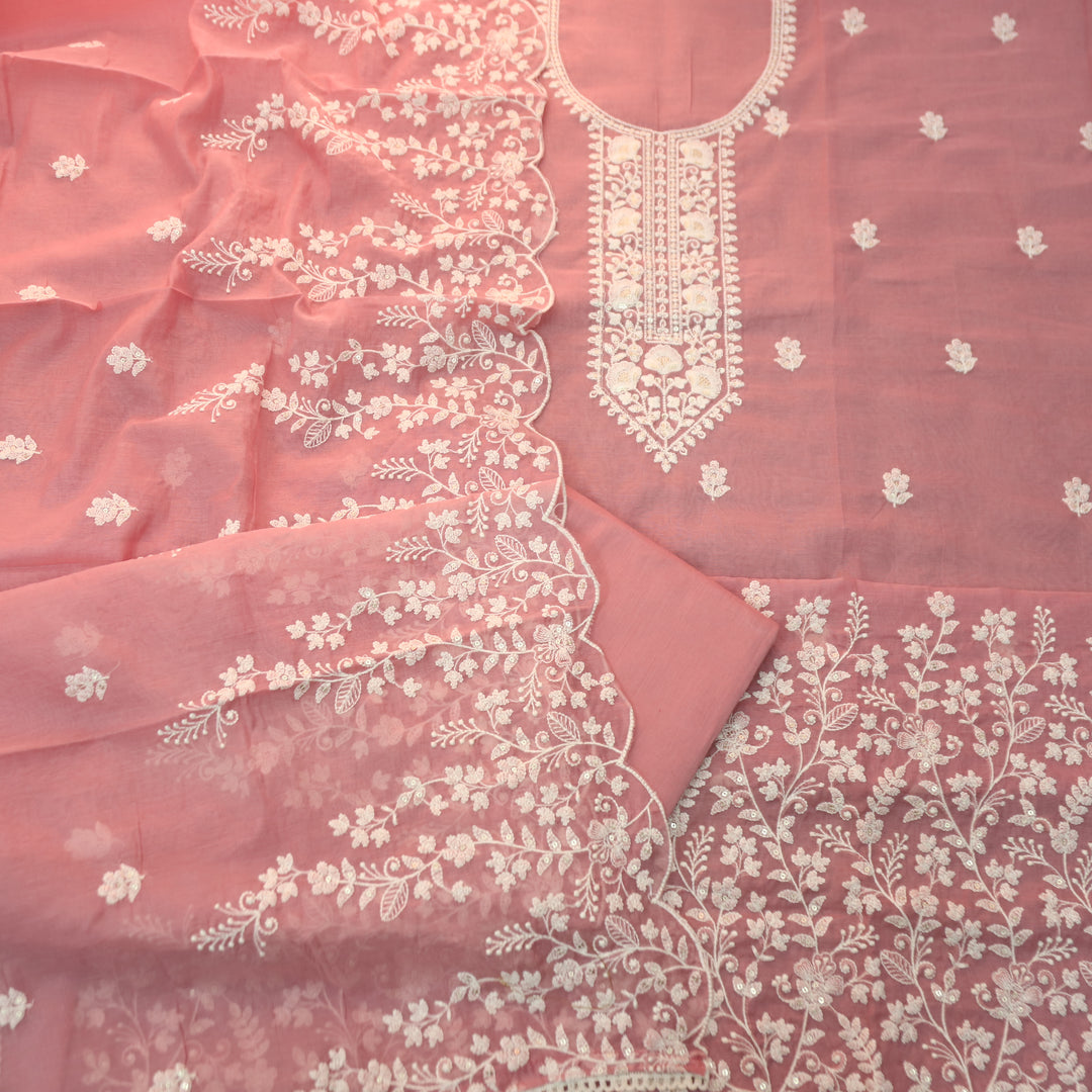 Rushali Frosty Blush Embroidered Neck and Hem Mul Cotton Set