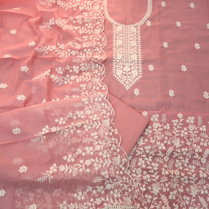Rushali Frosty Blush Embroidered Neck and Hem Mul Cotton Set