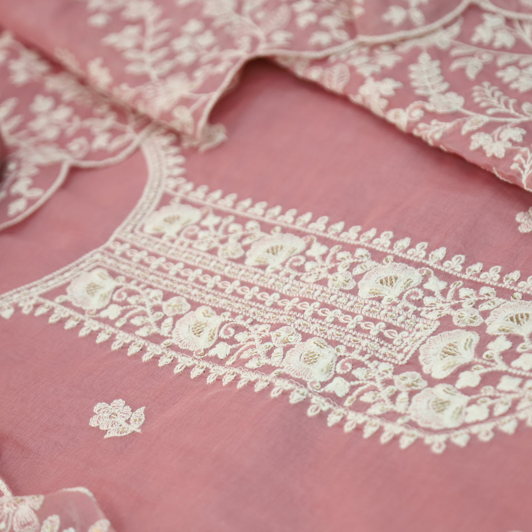 Rushali Frosty Blush Embroidered Neck and Hem Mul Cotton Set