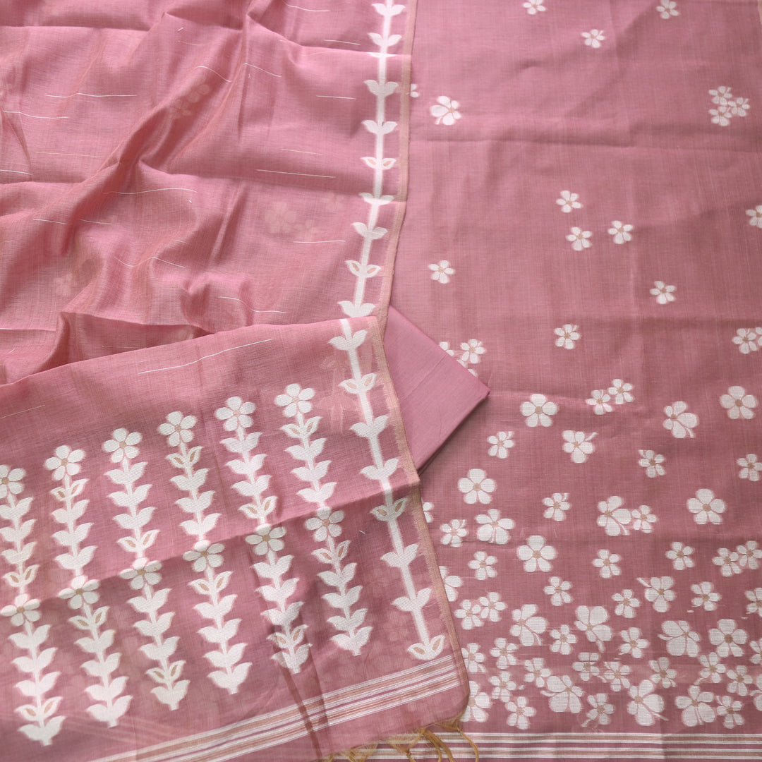 Jannat Mauve Pink Floral Authentic Jamdani Top and Jamdani Dupatta