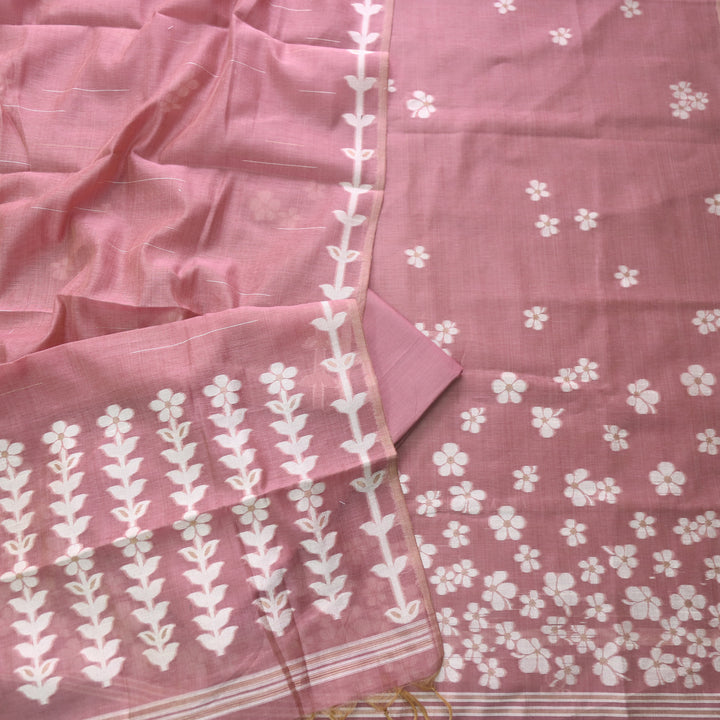 Jannat Mauve Pink Floral Authentic Jamdani Top and Jamdani Dupatta