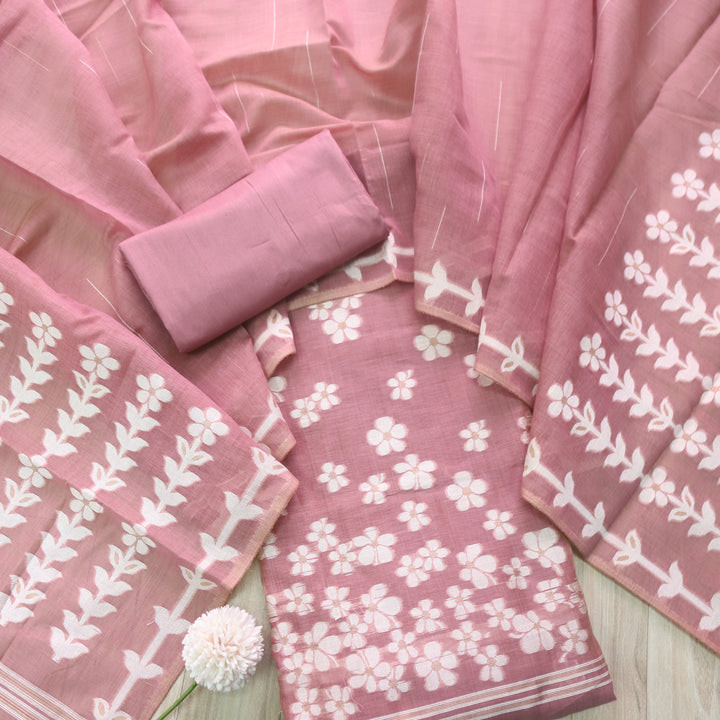 Jannat Mauve Pink Authentic Jamdani Top and Jamdani Dupatta