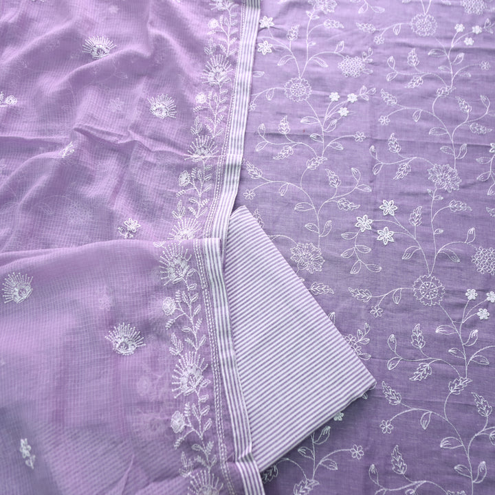 Jiya Helio Lilac All Over Embroidered Cotton Set