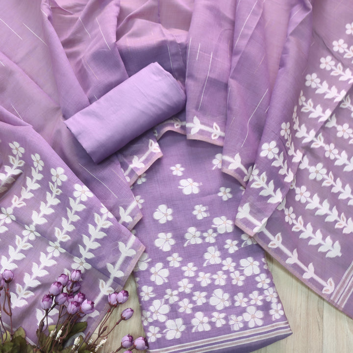 Jannat Perry Purple Authentic Jamdani Top and Jamdani Dupatta