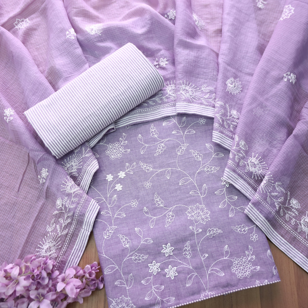 Jiya Helio Lilac All Over Embroidered Cotton Set