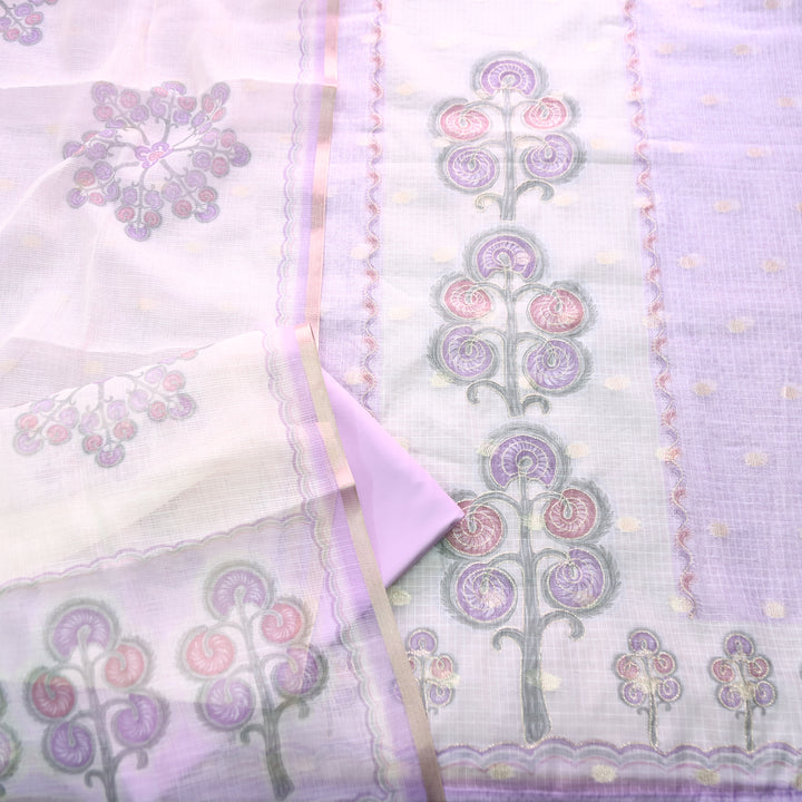 Tanishka Lilly Lilac Chain Style Zari Work Panel with Floral Printed Kota Doriya Set