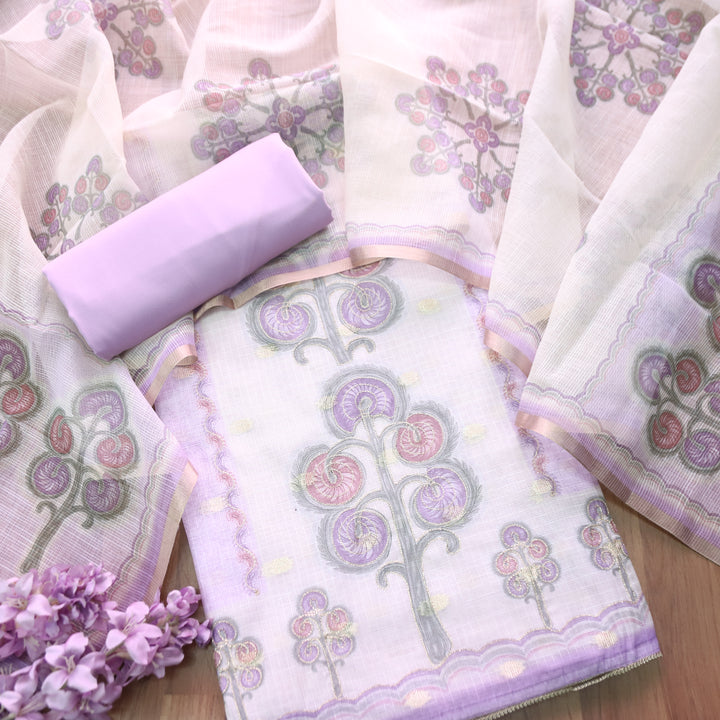 Tanishka Lilly Lilac Chain Style Zari Work Panel with Floral Printed Kota Doriya Set