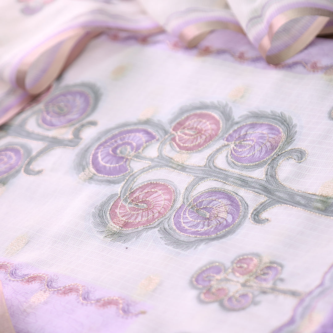 Tanishka Lilly Lilac Chain Style Zari Work Panel with Floral Printed Kota Doriya Set