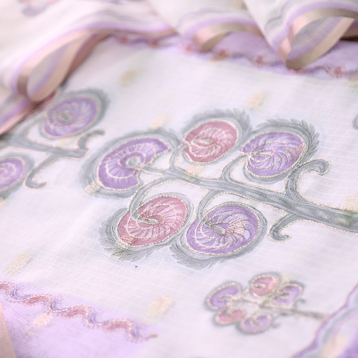 Tanishka Lilly Lilac Chain Style Zari Work Panel with Floral Printed Kota Doriya Set