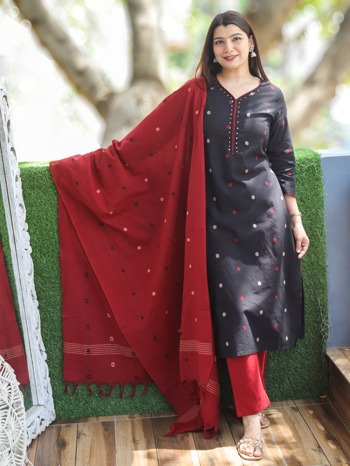 Camila Black Weaved South Cotton 3 Piece Set