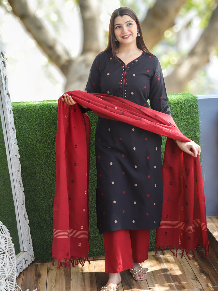 Camila Black Weaved South Cotton 3 Piece Set