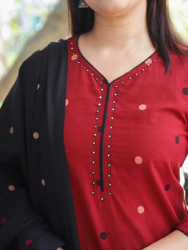 Camila Maroon Weaved South Cotton 3 Piece Set