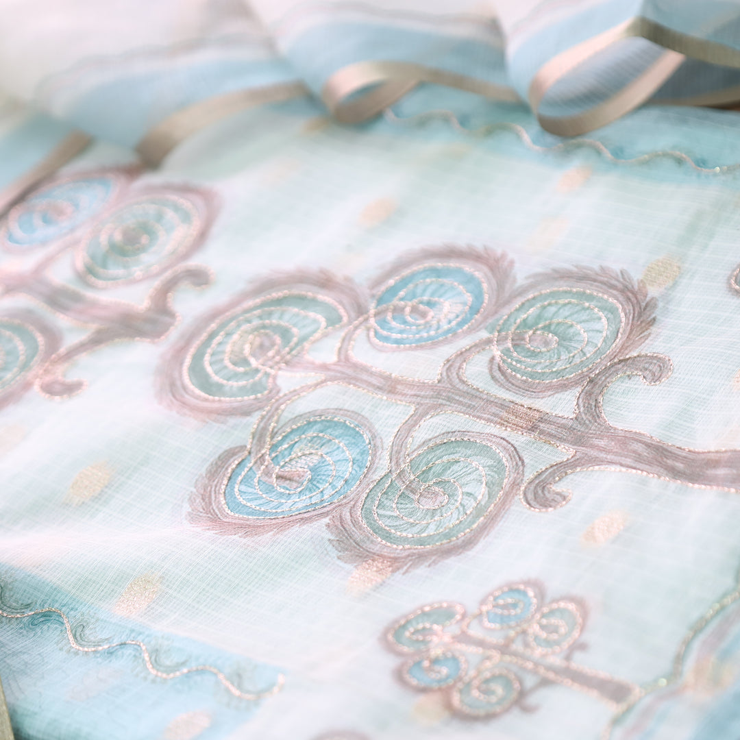 Tanishka Powder Blue Chain Style Zari Work Panel with Floral Printed Kota Doriya Set